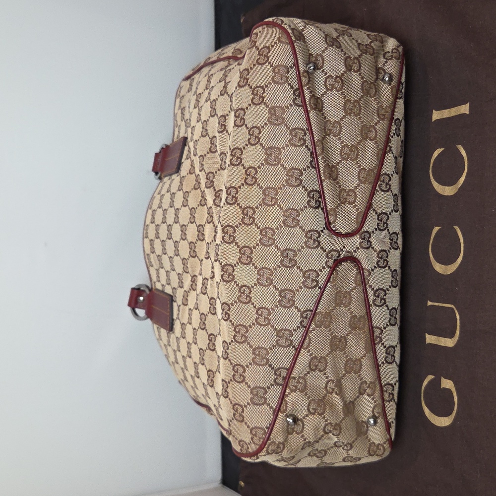 GUCCI 2005 Coated Canvas/Leather Equestrian structured Open Tote Bag Bordeaux - Picture 11 of 17